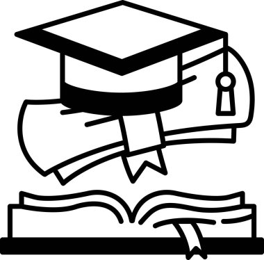Mezuniyet şapkası ve diploması açık bir kitabın üzerinde gösterilir.