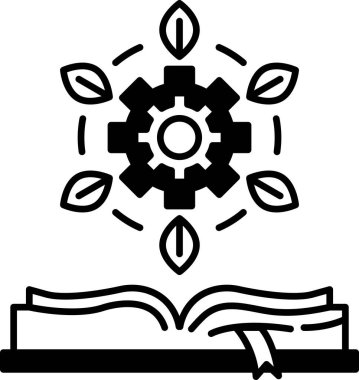 Ortasında vites olan bir kitabın grafiği.