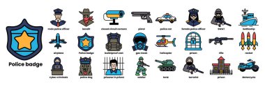 Üzerinde yıldız olan bir polis rozeti. Rozette çeşitli polis memurları ve araçlar var.