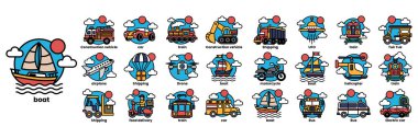 Arabalar, botlar ve uçaklar dahil bir sürü araç. Görüntü mavi ve beyaz. Araçlar arka arkaya dizildi, ilki tekne, sonuncusu da kamyon.