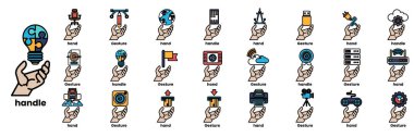 Bir sürü farklı ikonu tutan bir el. El, bir kamera, bir klavye, bir fare, bir cep telefonu, bir bilgisayar, bir yazıcı, bir uzaktan kumanda, bir joystick, bir fare gibi çeşitli nesneleri tutuyor.