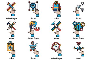 Çizgi çizim tarzında çeşitli şeyleri gösteren el resimleri.