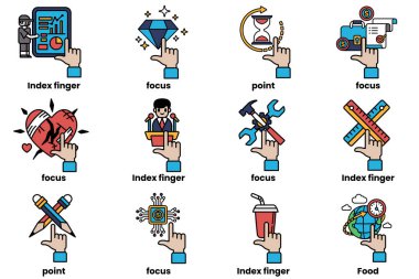 Çizgi çizim tarzında çeşitli şeyleri gösteren el resimleri.