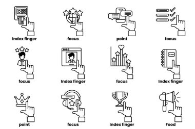 Çizgi çizim tarzında çeşitli şeyleri gösteren el resimleri.