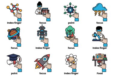 Çizgi çizim tarzında çeşitli şeyleri gösteren el resimleri.