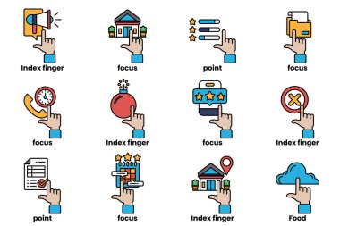 Çizgi çizim tarzında çeşitli şeyleri gösteren el resimleri.