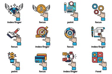 Çizgi çizim tarzında çeşitli şeyleri gösteren el resimleri.