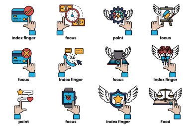 Çizgi çizim tarzında çeşitli şeyleri gösteren el resimleri.