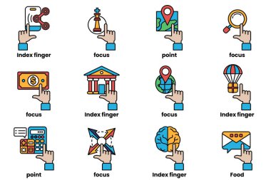 Çizgi çizim tarzında çeşitli şeyleri gösteren el resimleri.