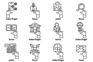 Çizgi çizim tarzında çeşitli şeyleri gösteren el resimleri.