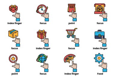 Çizgi çizim tarzında çeşitli şeyleri gösteren el resimleri.