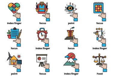 Çizgi çizim tarzında çeşitli şeyleri gösteren el resimleri.