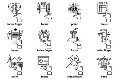 Çizgi çizim tarzında çeşitli şeyleri gösteren el resimleri.