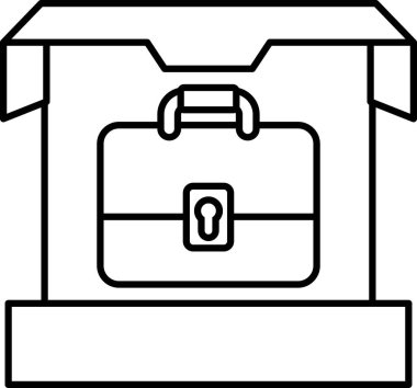 Anahtar delikli bir evrak çantasının siyah beyaz çizimi. Evrak çantası açık ve anahtar deliği görünüyor.