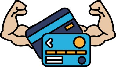 Kasları şişmiş bir adam elinde bir kredi kartı tutuyor. Güç ve güç kavramının yanı sıra finansal sorumluluğun önemi