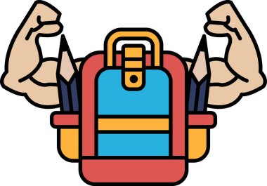 Kolları havada ve sırtında sırt çantası olan bir adam. Sırt çantası mavi ve kırmızı.