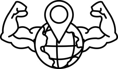 Kolları havada ve göğsünün ortasında bir küre olan bir adam. Küre, adamın kaslarıyla çevrili.