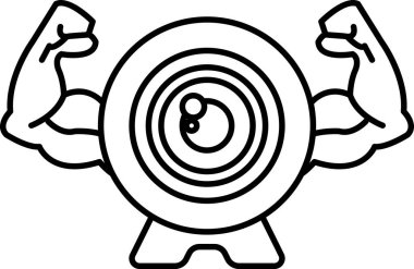 Büyük gözlü kaslı bir adam bir kamera tutuyor. Adamın kasları o kadar büyük ki neredeyse tüm görüntüyü kaplıyor. Kamera bir yüzeye yerleştirilir ve adamın kolları geniş açılır.