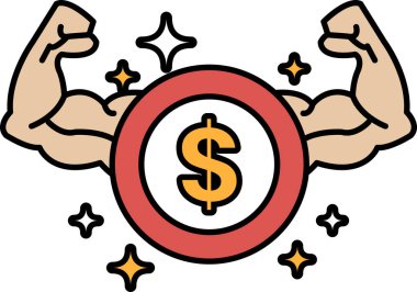 Kas gücü olan bir adam bir dolar işareti tutuyor. Dolar işareti bir daire ile çevrilidir. Güç ve zenginlik kavramı