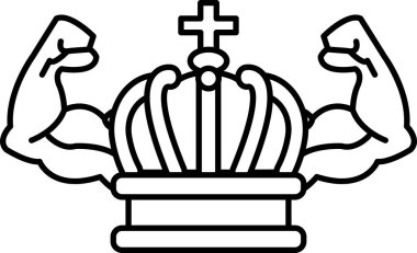 İki tarafında kaslı iki kolu olan bir tacın siyah beyaz çizimi. Kollar taç üzerinde çapraz, güçlü ve güçlü bir görünüm veriyor. Güç ve otorite kavramı