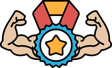 Kaslı bir adam altın bir yıldız ve kırmızı bir kurdele tutuyor. Altın yıldız mavi bir çemberle çevrili.