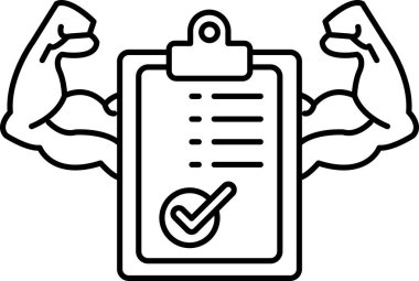 Şişkin kasları olan bir adam üzerinde kontrol işareti olan bir pano tutuyor. Güç ve başarı kavramı, adamın kasları esnek.