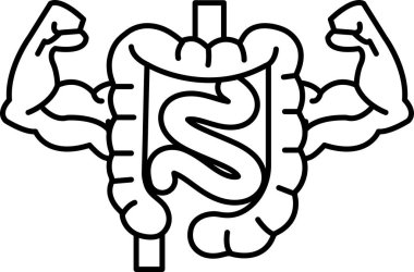 Kaslı bir adam kalın bir bağırsağı kollarında tutuyor. Görüntü, sağlıklı bir sindirim sisteminin korunmasının önemini ifade eder.