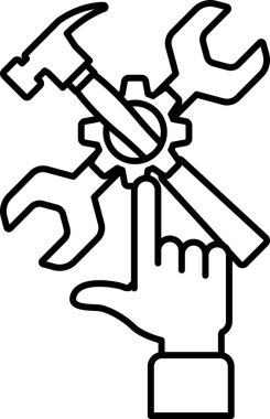 Bir el ingiliz anahtarı ve çekici işaret ediyor. Bir şeyi düzeltme ya da bir proje üzerinde çalışma kavramı