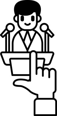 Bir adam konuşma yapıyor ve bir el onu işaret ediyor. Bir kişinin konuşma yapması ve konuşmanın öneminin...