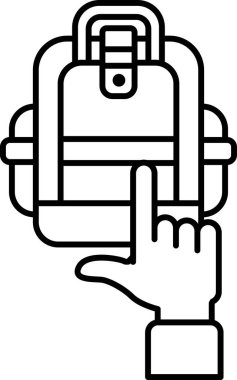 Sırt çantasını gösteren bir el. Sırt çantası siyah beyaz.