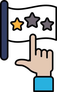 Üç yıldızlı bayrağı gösteren bir el. Bayrak bir başarı ya da tanınma sembolüdür.