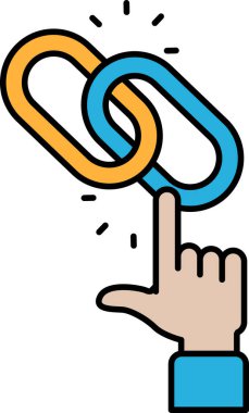 Zincirli bir halkayı işaret eden bir el. Zincir turuncu ve mavi.