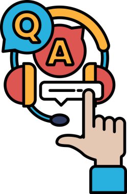 Soru-Cevap tabelasını işaret eden bir el. İşaret kırmızı ve sarı. El mavi.