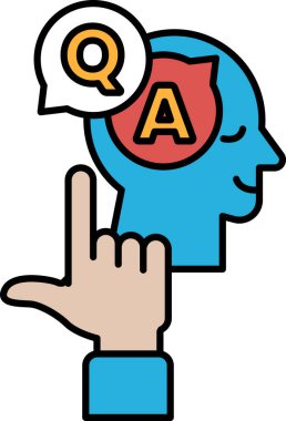 Kırmızı A ve beyaz Q 'lu mavi bir kafa. Kafa A 'yı işaret ediyor.