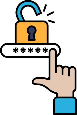 Bir el, anahtar delikli bir kilidi gösteriyor. Kilit sarı ve anahtar deliği siyah.