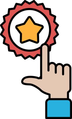 Beyaz çizgili kırmızı bir yıldızı gösteren bir el. Yıldız kırmızı bir daire ile çevrilidir.