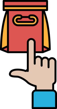 Beyaz saplı kırmızı çantayı gösteren bir el. Çanta yemek siparişinde kullanılıyor.