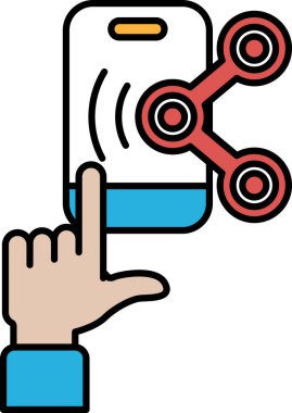 Bir el ekranında kırmızı ve mavi daire olan akıllı bir telefonu işaret ediyor. Telefon muhtemelen bir akıllı telefon, ve el gösteriyor ki kullanıcı başka biriyle bir şey paylaşmak istiyor.