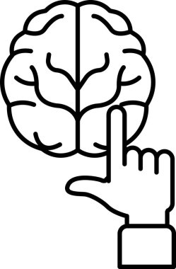 İşaret parmağıyla işaret eden bir beyin. Beyin beyazdır ve işaret parmağı siyahtır