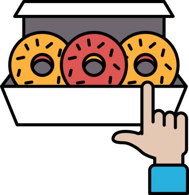 Üzerinde eli olan bir kutu donut. El 1 numarada.