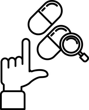 Üstünde büyüteç olan ilaç şişesini gösteren bir el. İlaç şişesinde bir numara var ve el onu işaret ediyor.