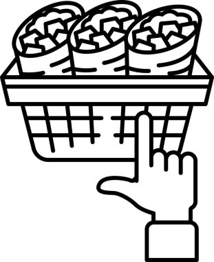 Bir el yiyecekle dolu bir sepeti işaret ediyor. Taco da dahil. Sepet beyaz bir arkaplana yerleştirilir, ve el onun üzerine yerleştirilir, bu da göstericinin sepeti seçmesi gerektiğini gösterir.