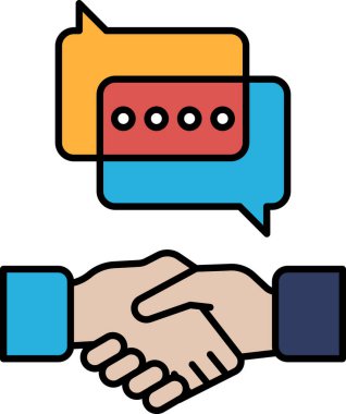 Ortasında kırmızı ve mavi bir daire olan bir el diğerini sıkıyor. Çember bir tuş takımı.