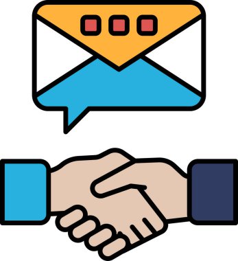 Arka planda büyük bir zarfla başka bir eli sıkan bir el. Zarf sarı ve mavi.