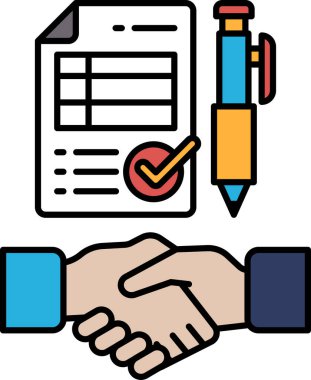 Bir kalem ve üzerinde işaret olan bir kağıt parçası. İki taraf arasında yapılan iş alışverişi veya anlaşma kavramı