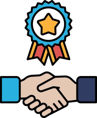 Üzerinde yıldız ve kurdele olan bir eli sıkan bir el. Kurdele mavi ve kırmızı.