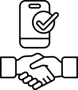Üzerinde işaret ve el sıkışma sembolü olan bir telefon. Başarılı bir anlaşma veya ortaklık kavramı