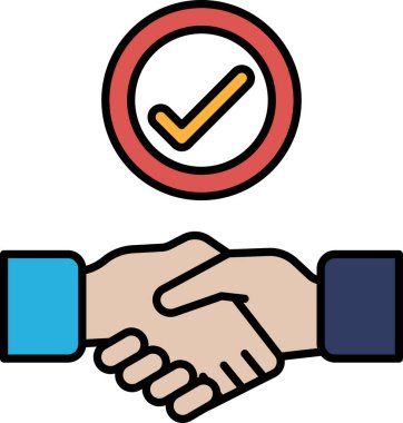 Ortasında kırmızı bir daire olan başka bir eli sıkan bir el. Çemberin üzerinde kontrol işareti var.