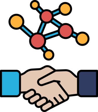 Arka planda molekül olan bir el diğerini sıkıyor. Fikir, molekülün işbirliği ve ortaklığın sembolü olduğudur.