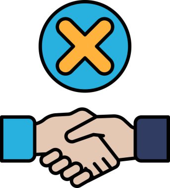 Ortasında mavi ve sarı bir X olan bir el sıkışıyor. X, reddedilmenin ya da onaylanmamanın sembolüdür.